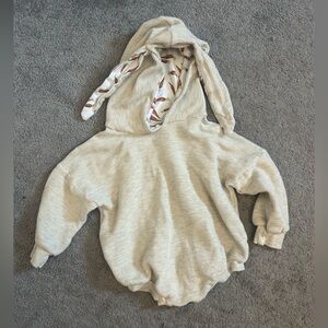 Easter Onesie Bunny Cream Waffle-Knit Kids One-Piece with Hooded Bunny Ears